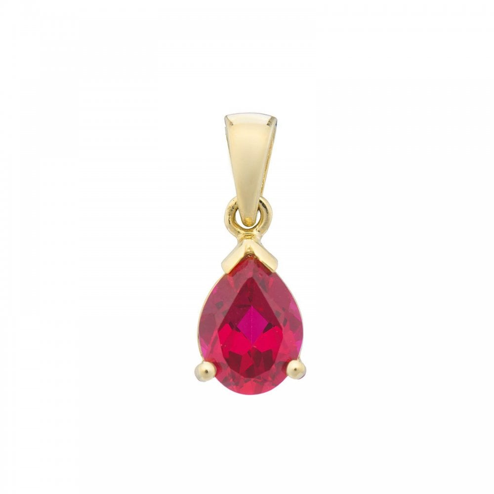 9ct YG Lab Grown Pear Cut Ruby Pendant