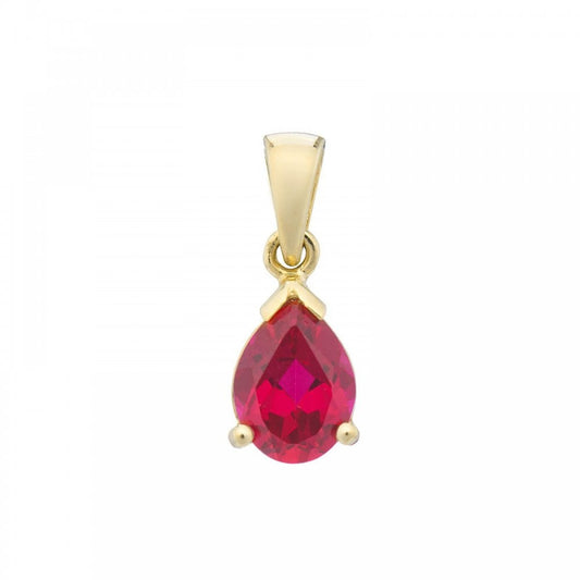 9ct YG Lab Grown Pear Cut Ruby Pendant