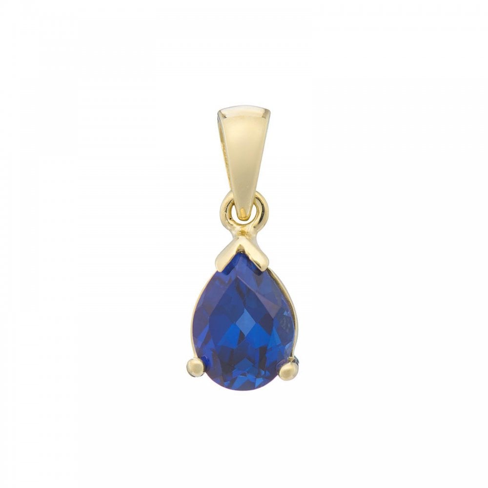 9ct YG Lab Grown Pear Cut Sapphire Pendant