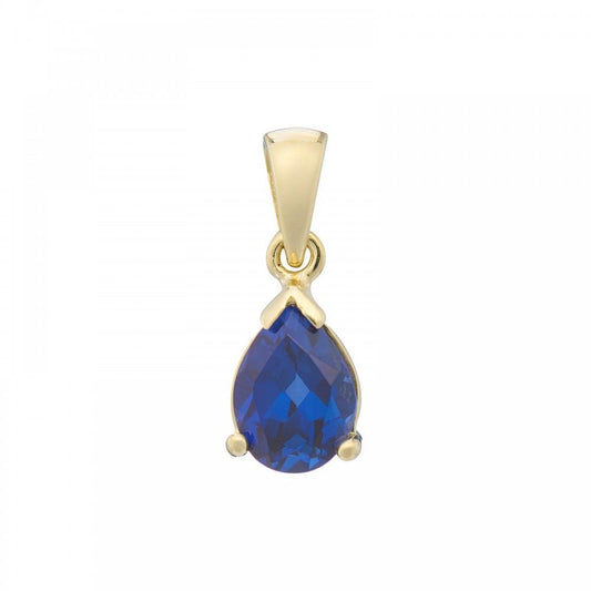 9ct YG Lab Grown Pear Cut Sapphire Pendant