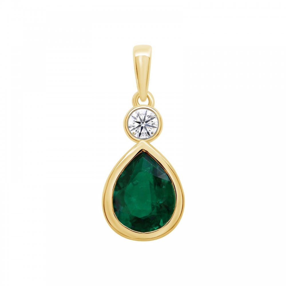 9ct YG Lab Grown Pear Emerald & Diamond Pendant