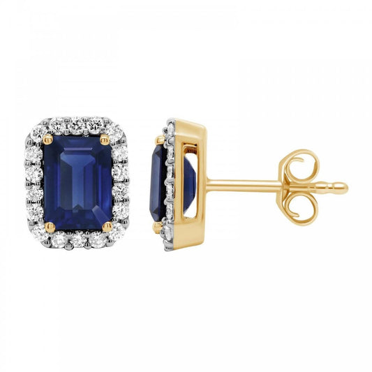 9ct YG Lab Grown Sapphire & Diamond Earrings