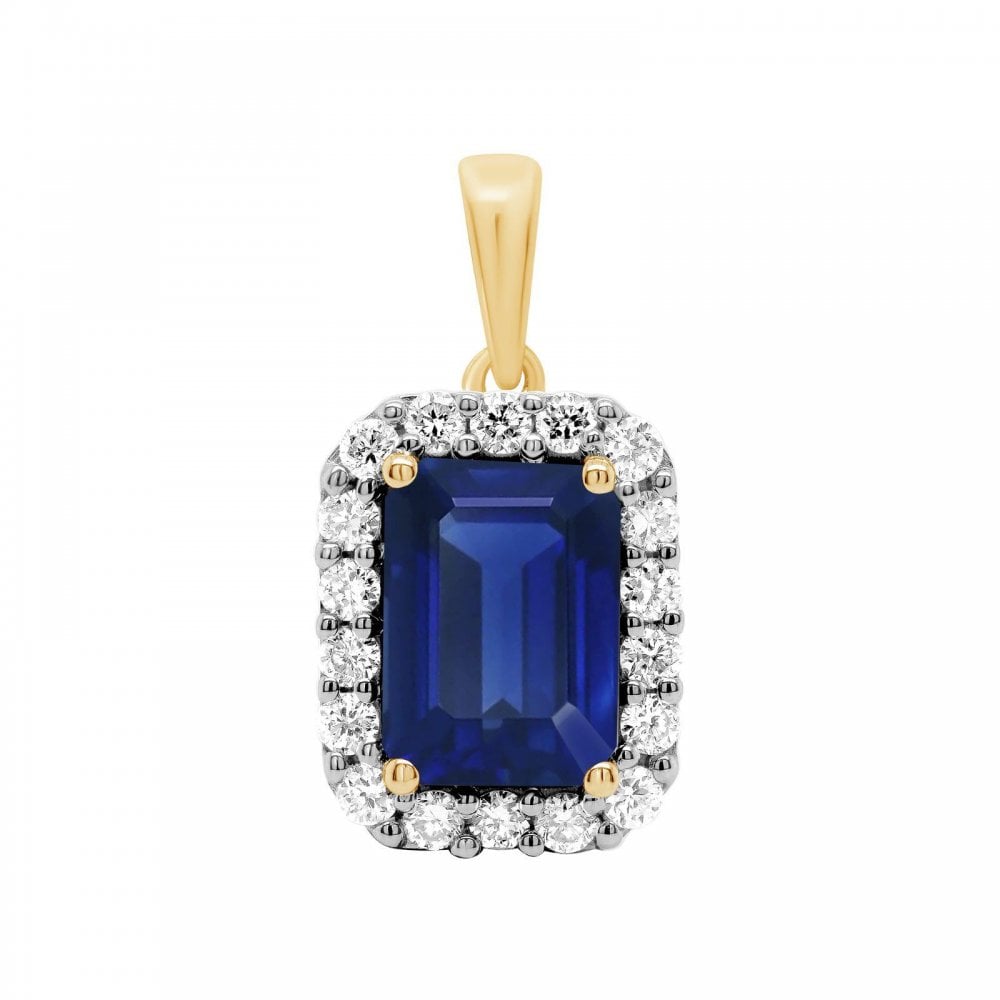 9ct YG Lab Grown Sapphire & Diamond Pendant