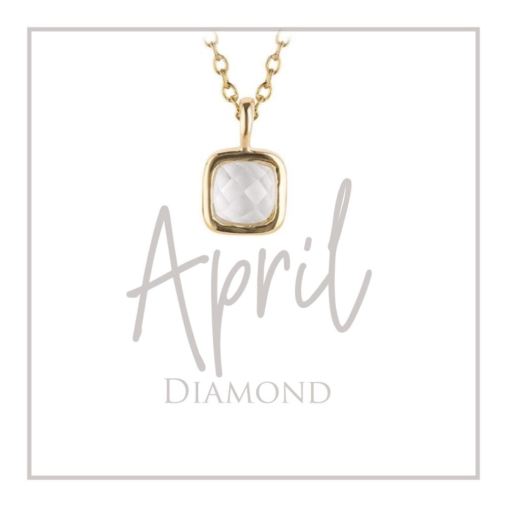 April Semi-Precious Birthstone Necklace With Diamond Tag In Yellow Gold Plated Recycled Silver