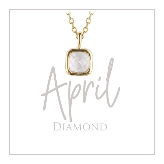 April Semi-Precious Birthstone Necklace With Diamond Tag In Yellow Gold Plated Recycled Silver