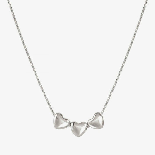 Armonica White Rhodium Three Small Heart Pendant Necklace