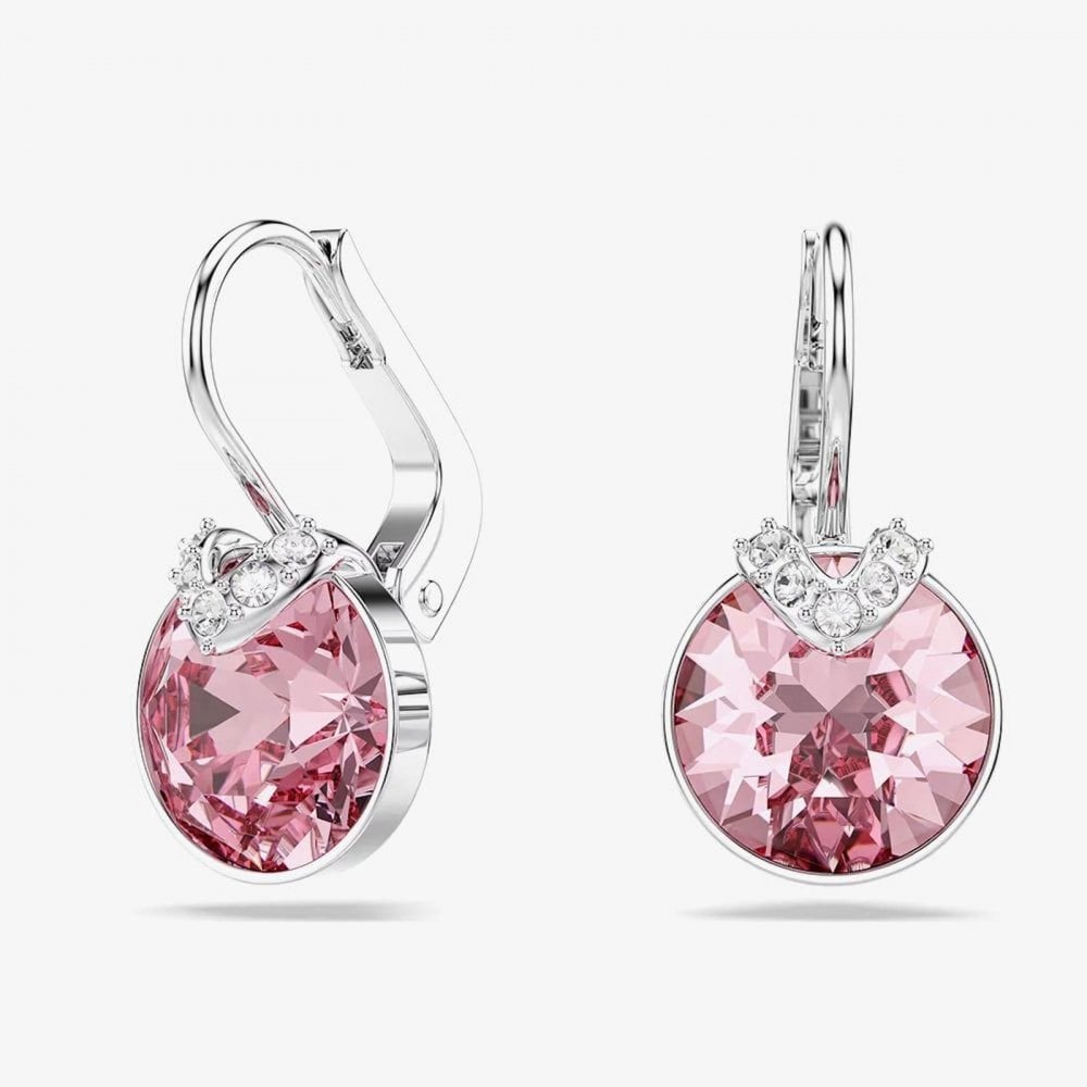 Bella Rhodium Plated Pink Crystal V Drop Earrings