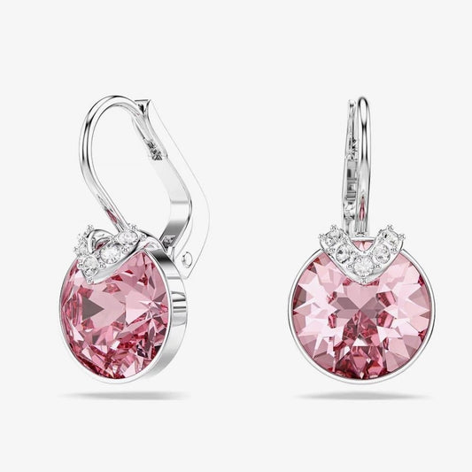 Bella Rhodium Plated Pink Crystal V Drop Earrings