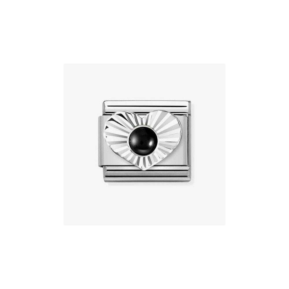 Black Agate Heart Fluted Bezel Charm