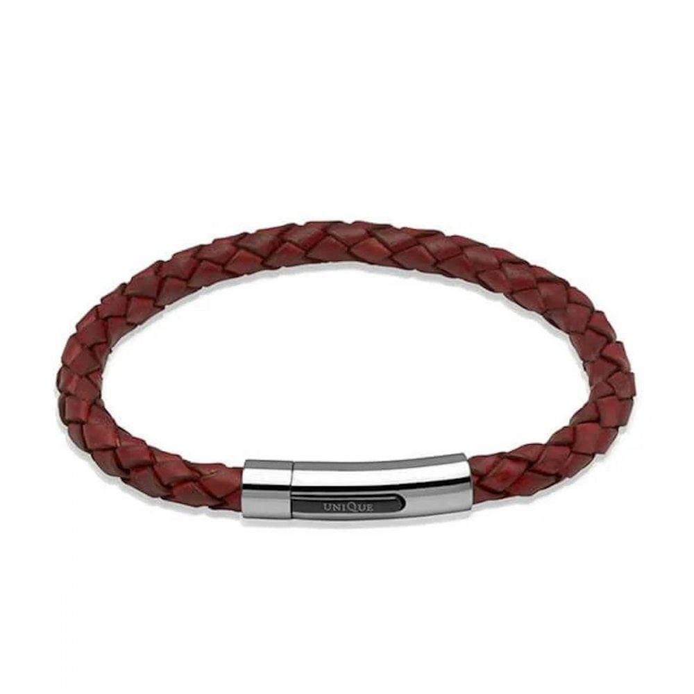 Burgundy Suede Leather Bracelet with Polished Steel Clasp
