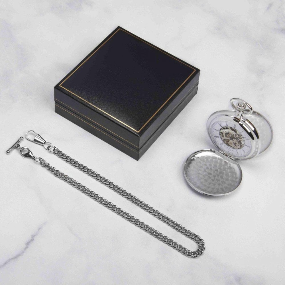 Burleigh Chrome Skeleton Half Hunter Pocket Watch