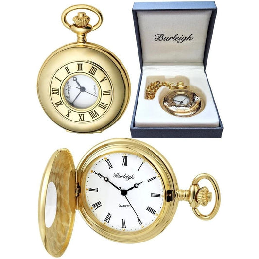 Burleigh Gold Plated Half Hunter Pocket Watch
