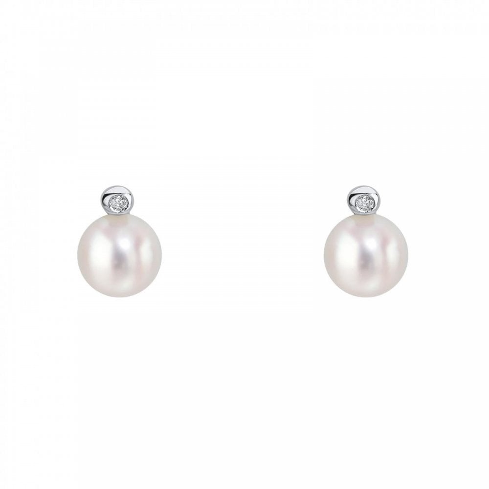 Childrens Freshwater Pearl & Diamond Stud Earrings