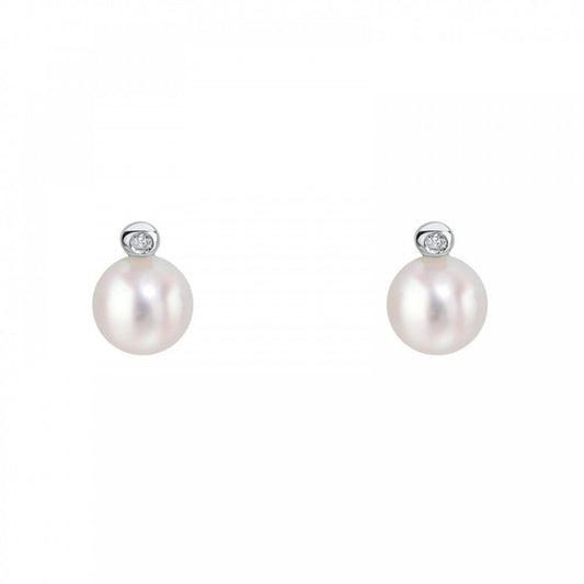 Childrens Freshwater Pearl & Diamond Stud Earrings