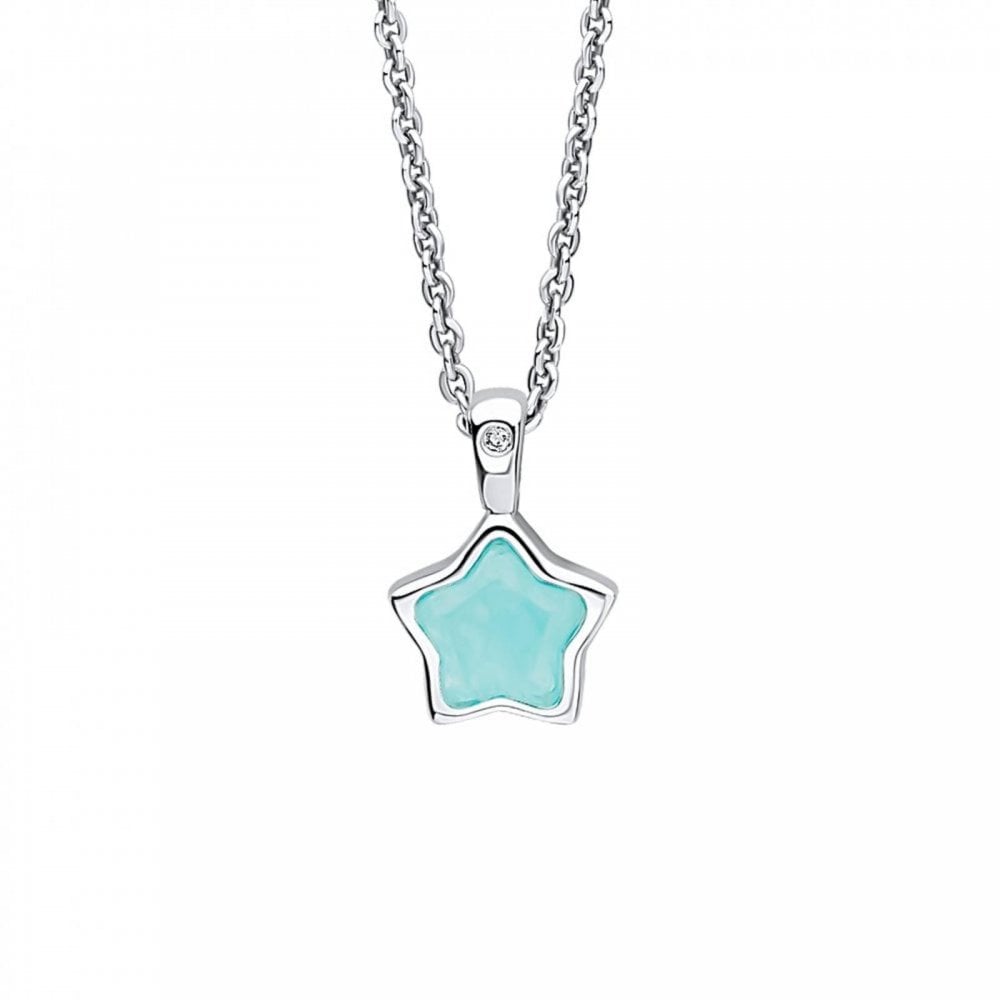 Children's March Aqua Quartz Star And Diamond Pendant