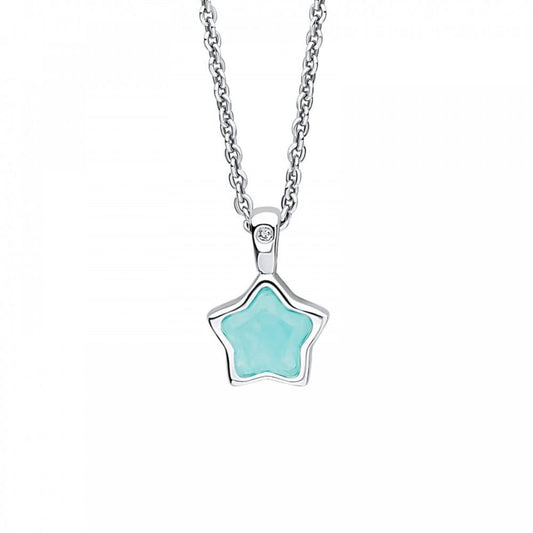Children's March Aqua Quartz Star And Diamond Pendant