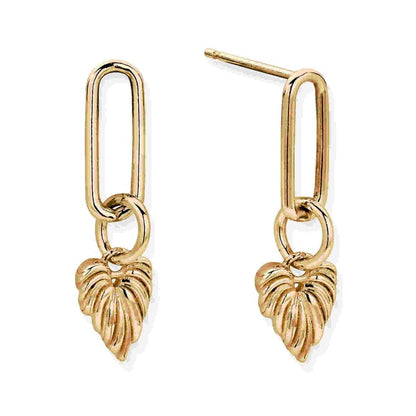 Chlobo Gold Leaf Heart Link Drop Earrings