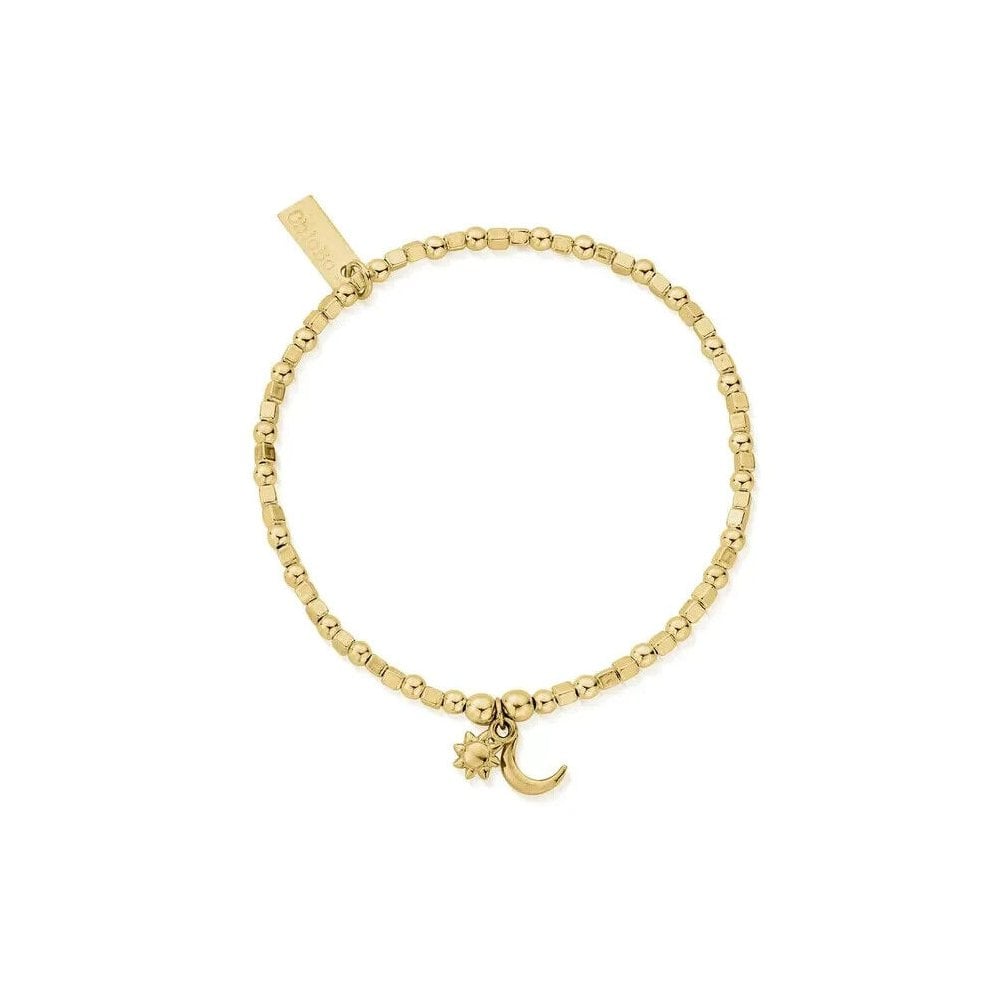 ChloBo Gold Mini Cube Dainty Moon & Sun Bracelet