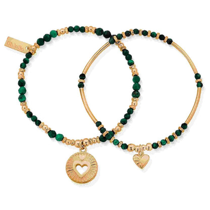 ChloBo Guiding Love Gold-Tone & Malachite Set of 2