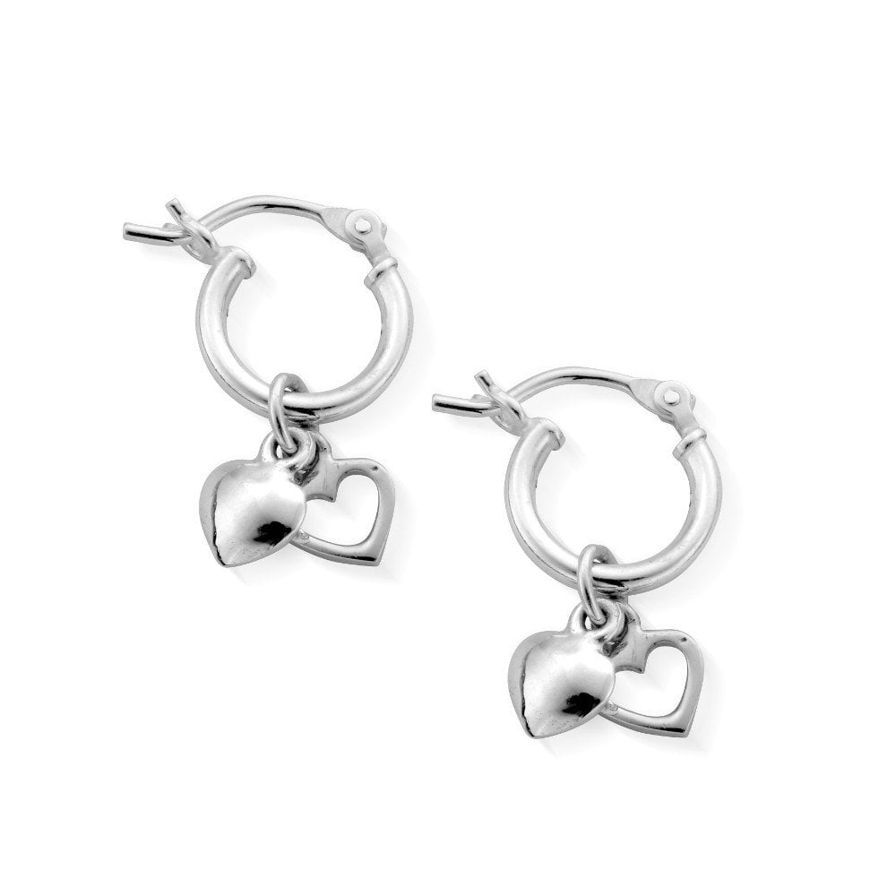 ChloBo Silver Double Heart Small Hoop Earrings
