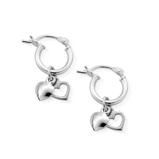 ChloBo Silver Double Heart Small Hoop Earrings