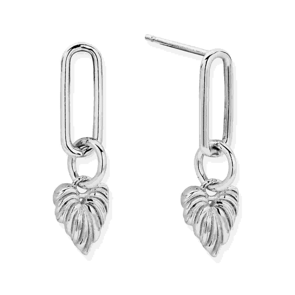 Chlobo Silver Leaf Heart Link Drop Earrings