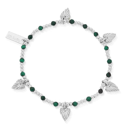 Chlobo Silver Leaf Heart Malachite Bracelet