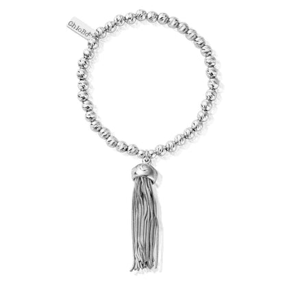 ChloBo Silver Sparkle Ball Tassel Bracelet