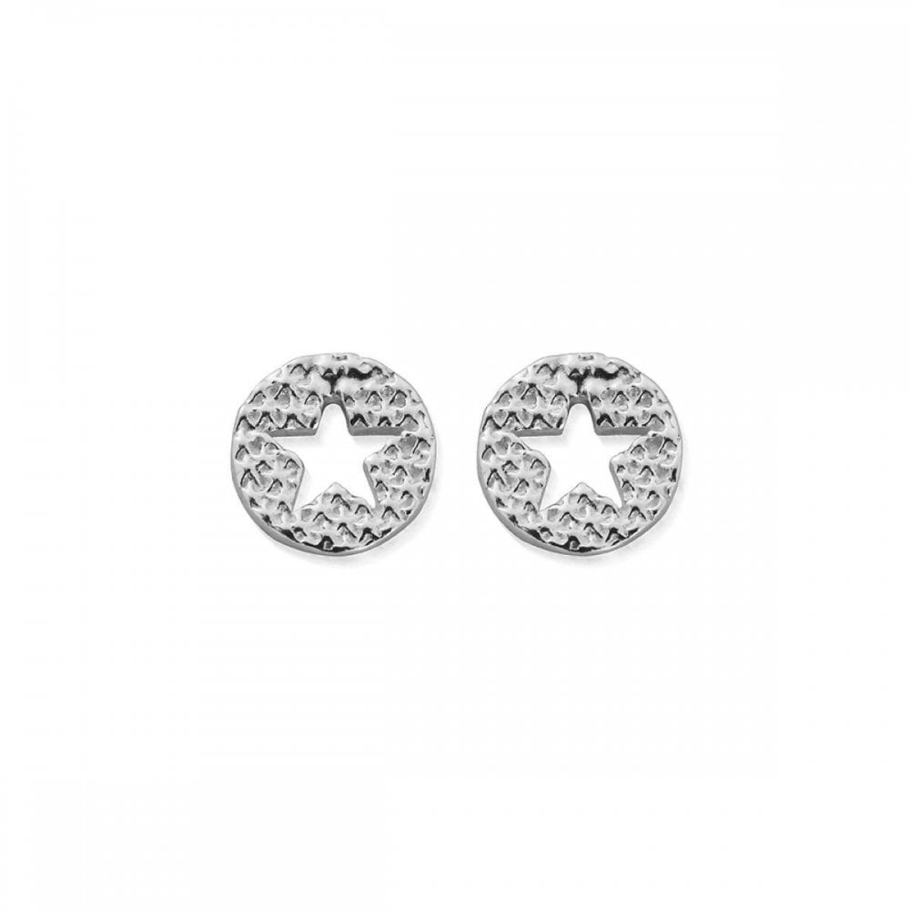 ChloBo Silver Sparkle Star in Circle Stud Earrings