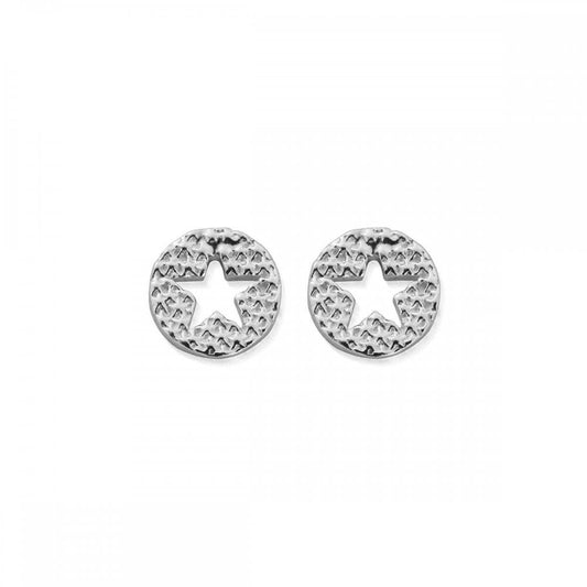 ChloBo Silver Sparkle Star in Circle Stud Earrings