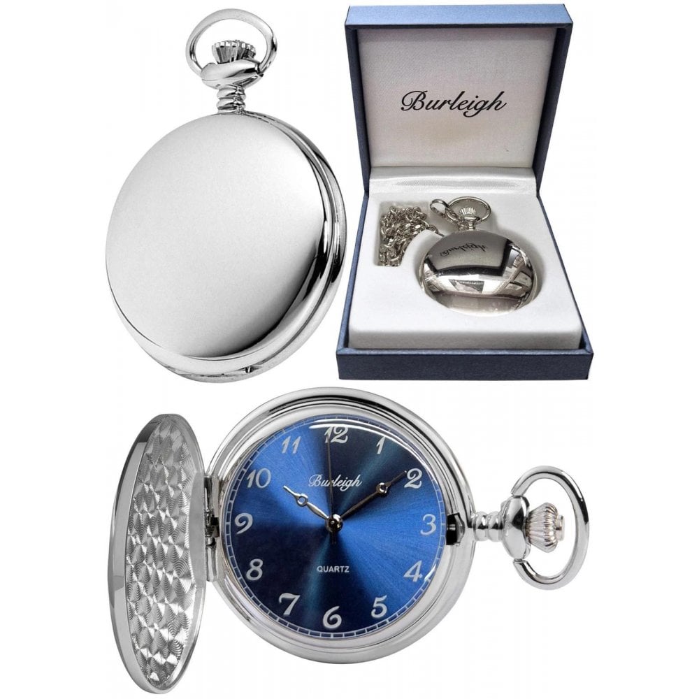 Chrome Blue Dial Full Hunter Pocket Watch