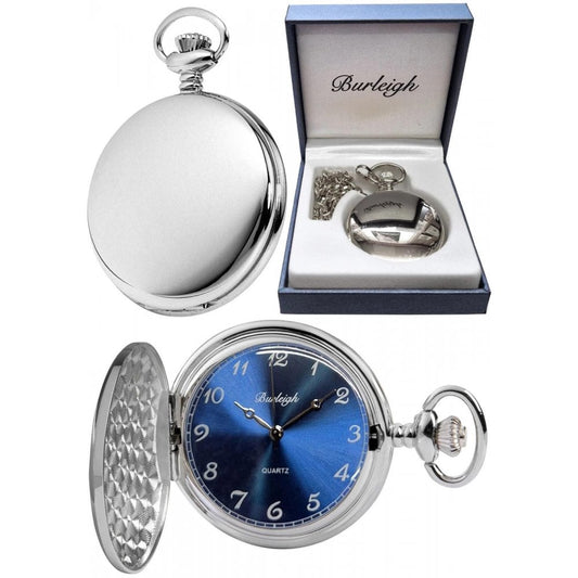 Chrome Blue Dial Full Hunter Pocket Watch