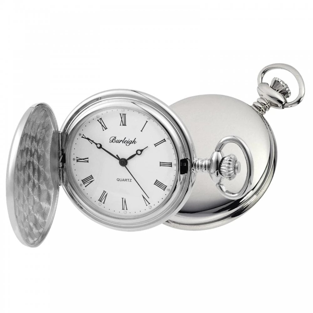 Chrome Full Hunter Pocket Watch & Chain