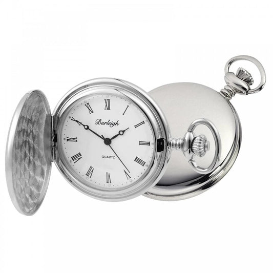 Chrome Full Hunter Pocket Watch & Chain
