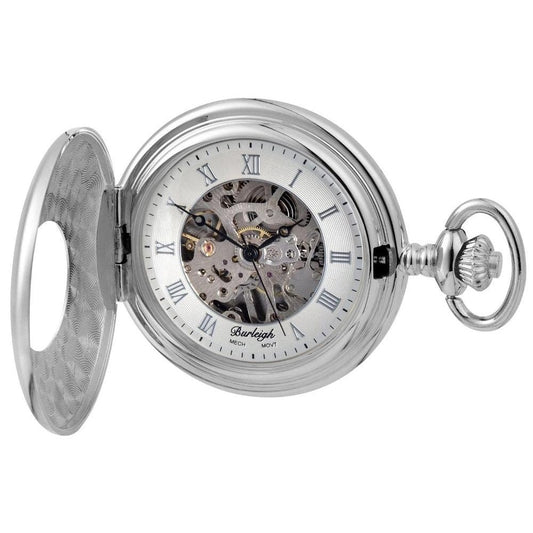 Chrome Half Hunter Mechanical Pocket Watch