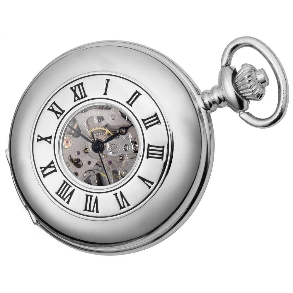 Chrome Half Hunter Mechanical Pocket Watch