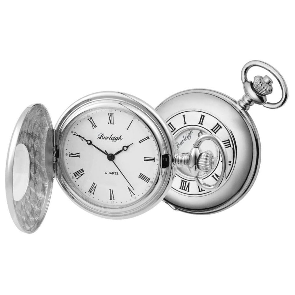 Chrome Half Hunter Pocket Watch & Chain