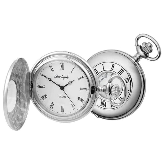 Chrome Half Hunter Pocket Watch & Chain