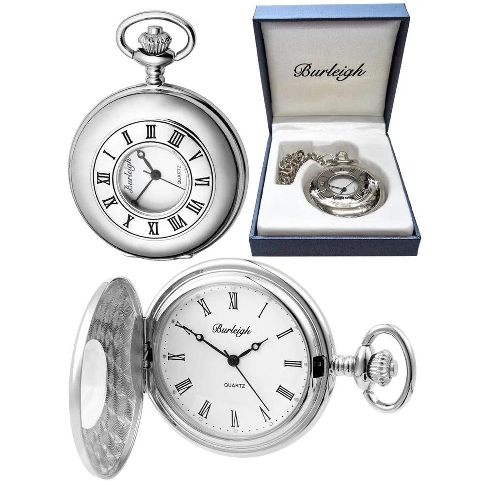 Chrome Half Hunter Quartz Pocket Watch