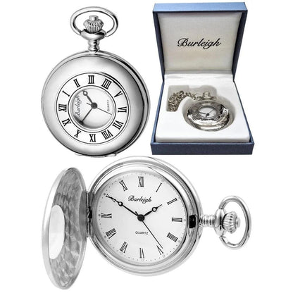 Chrome Half Hunter Quartz Pocket Watch