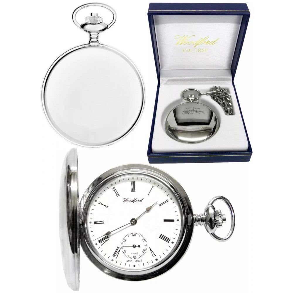 Chrome Mechanical Pocket Watch with Seconds Dial and Albert Chain
