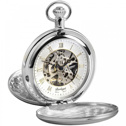 Chrome Skelton Face Full Hunter Pocket Watch