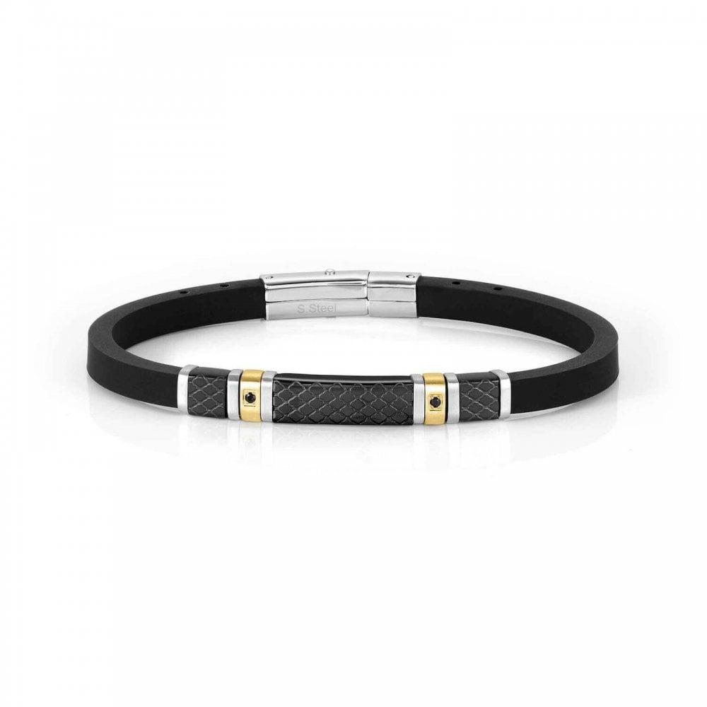 City Bracelet, Stainless Steel Rubber CZ
