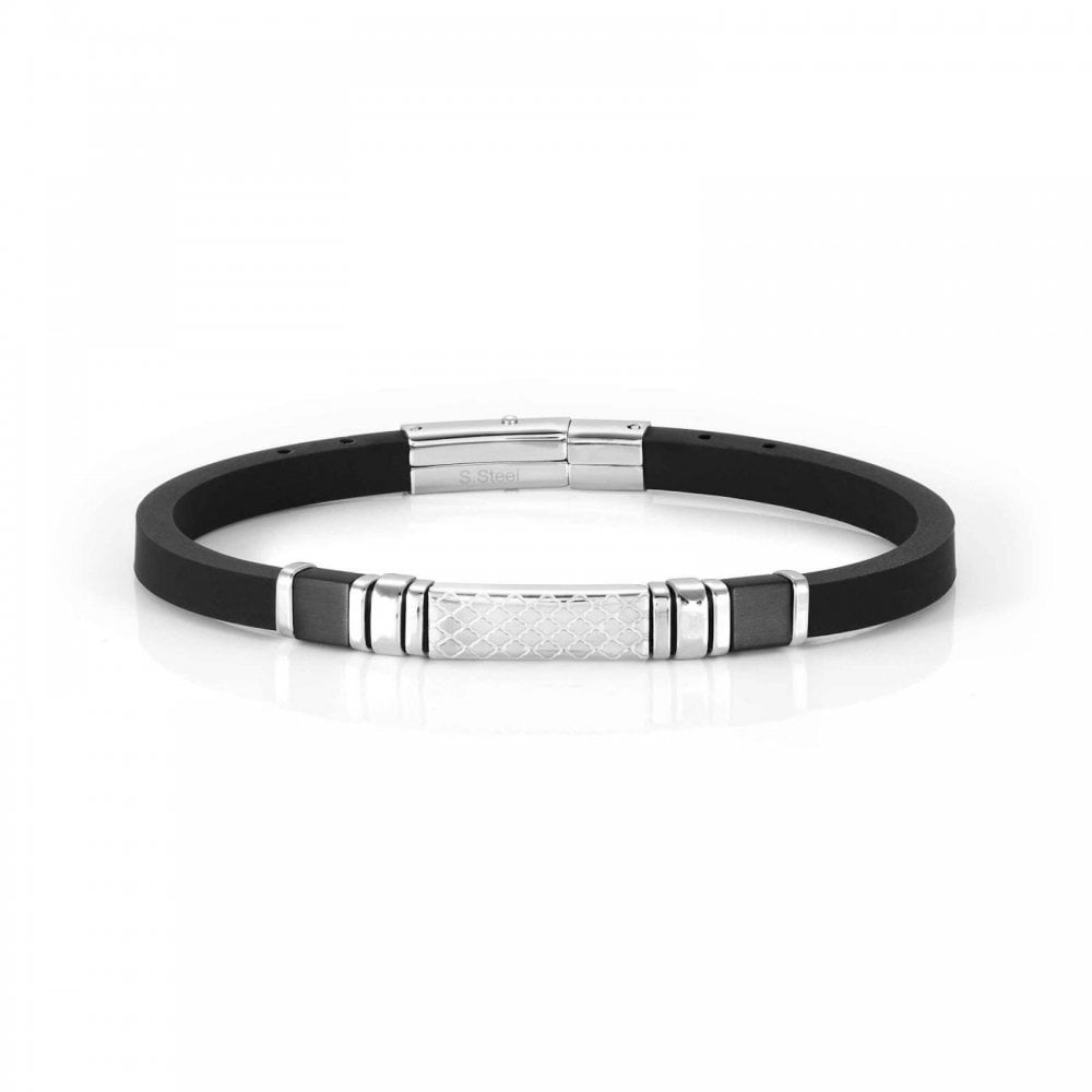 City Stainless Steel Black PVD Rubber Bracelet