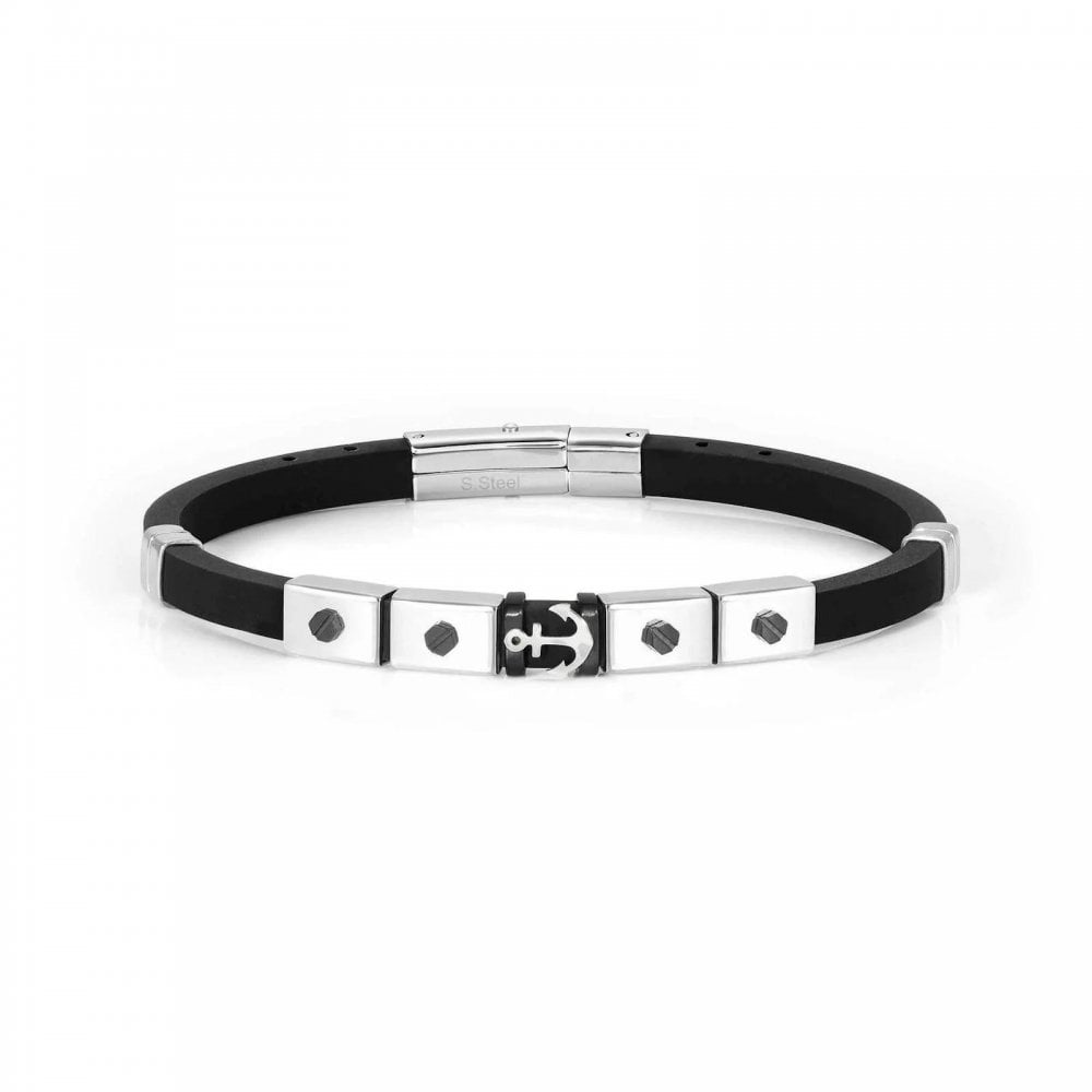 City Stainless Steel & Black Rubber Anchor Bracelet
