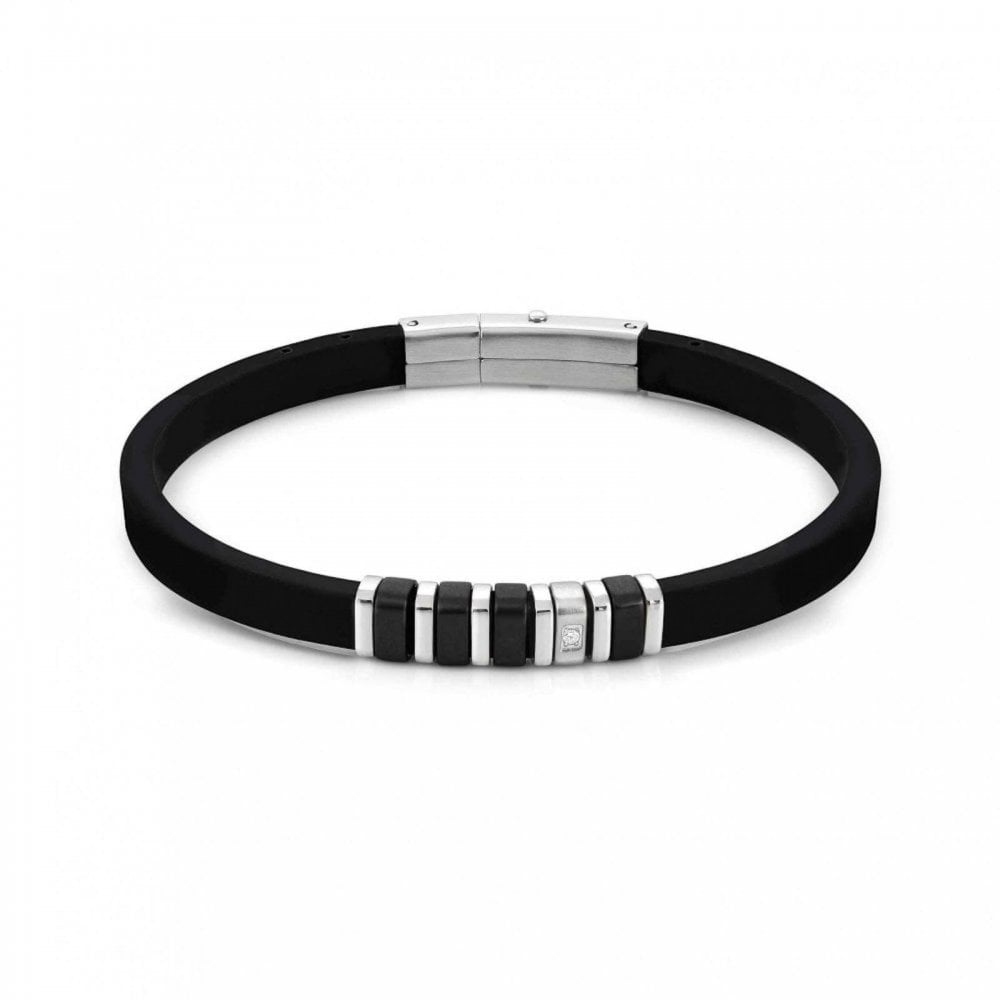 City Steel Rubber White Zirconia Black Bracelet