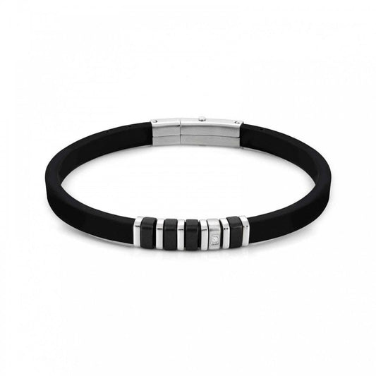 City Steel Rubber White Zirconia Black Bracelet