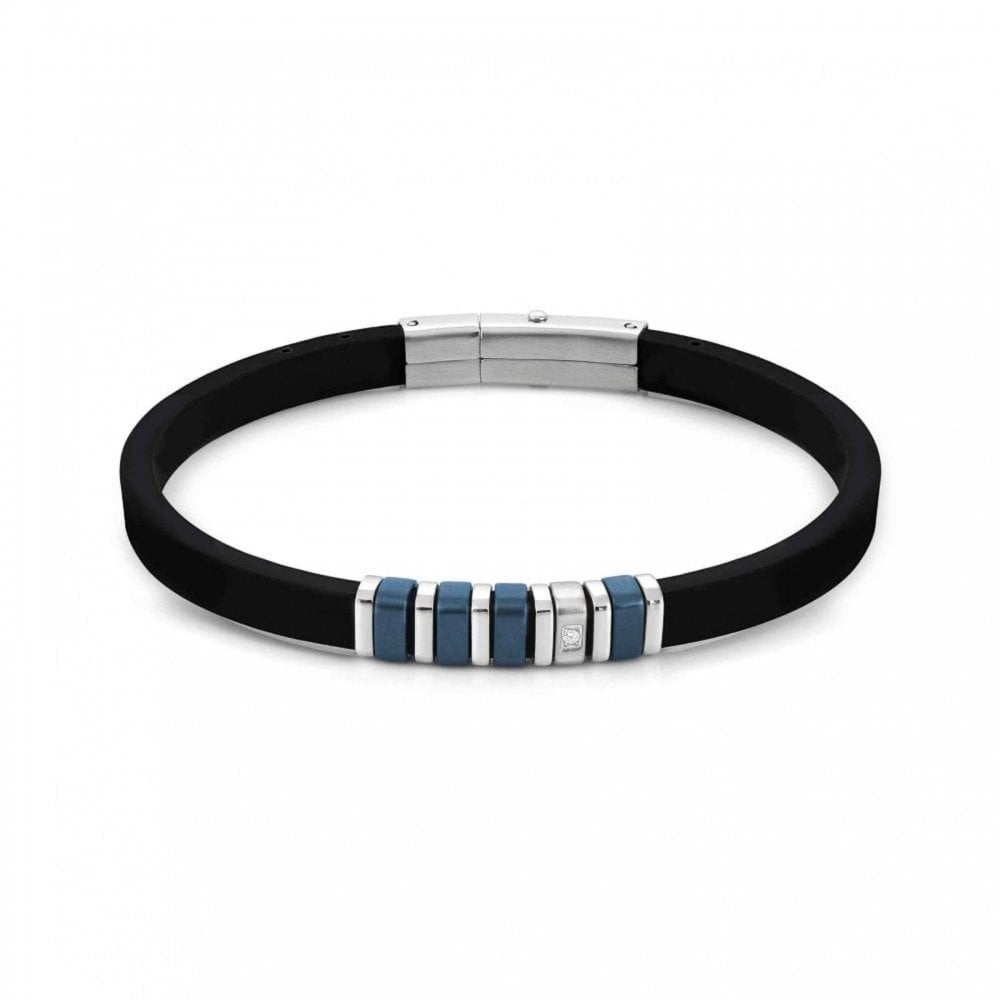 City Steel Rubber White Zirconia Blue Bracelet