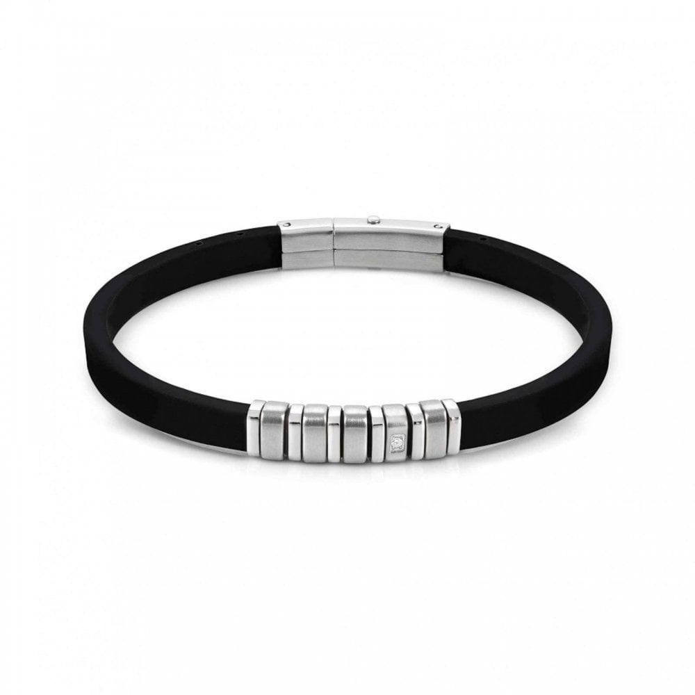 City Steel Rubber White Zirconia Bracelet