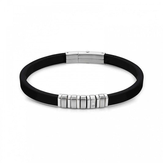 City Steel Rubber White Zirconia Bracelet